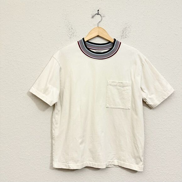 COS Relaxed Decontracte T-Shirt Ivory Contrast Trim Minimalist 90s Y2K - Picture 1 of 7